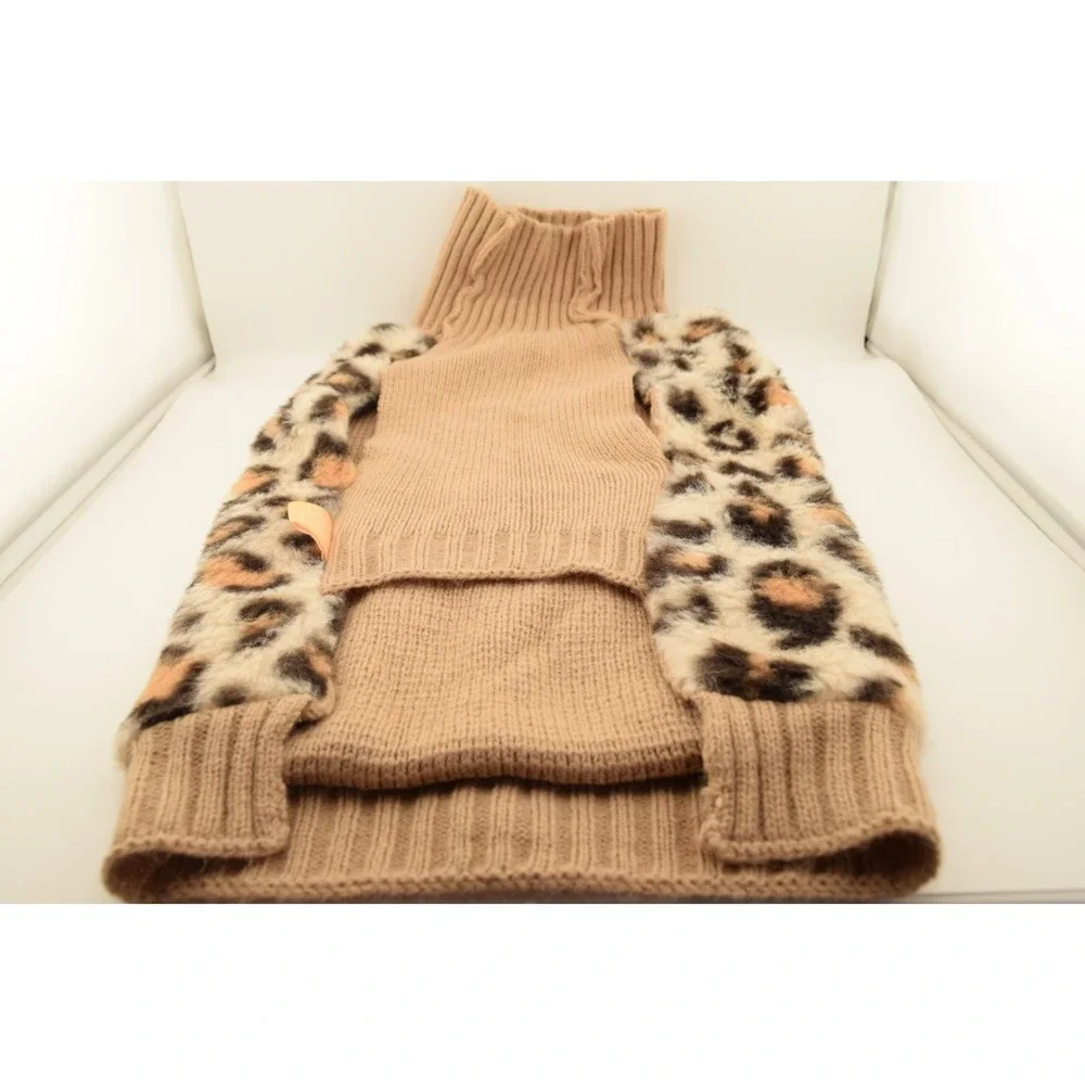 Small Dog Sweater Size S Leopard Print Fuzzy Knit Turtleneck Tan Brown Pet